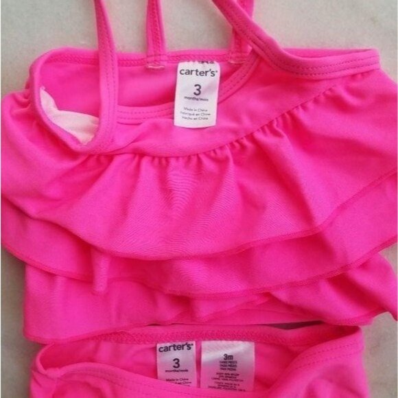 Carters Baby Girl Ruffle Tankini Swimsuit 3M hot Pink summer vacation beach - Picture 2 of 3